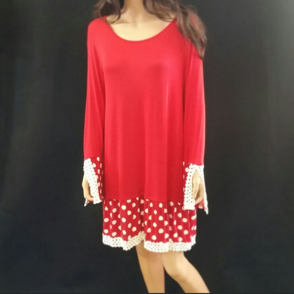 Dresses & Skirts - Super stylish red dress with polka dots & lace.
