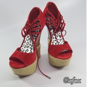 Dollhouse Wedges Red Cheetah 7.5