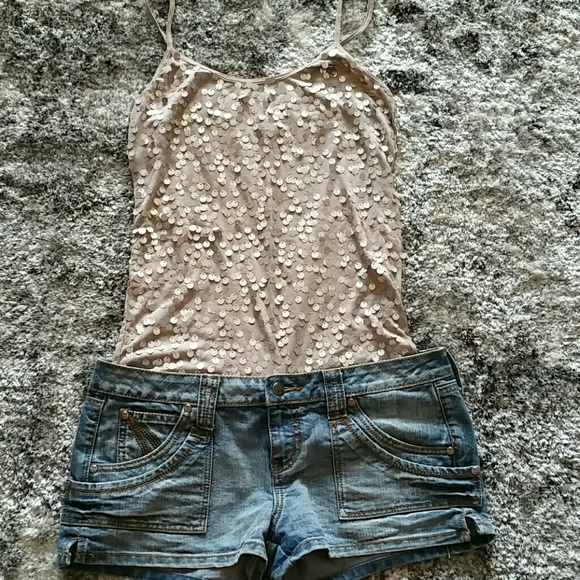 Sequin tank & jean shorts