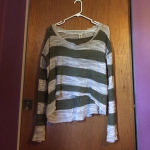 ROXY Cream and Olive Striped Sweater