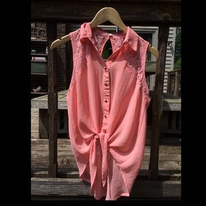 Sleeveless sheer button down