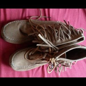 Tan fringe ankle boots