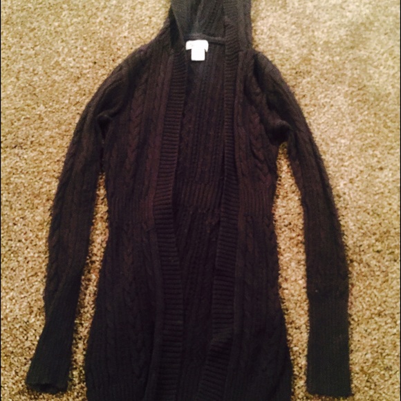 A black cardigan with hood