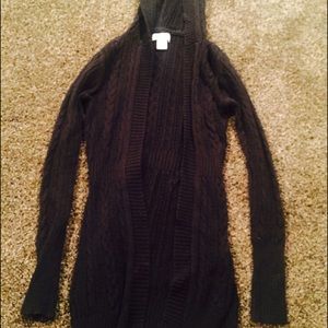 A black cardigan with hood