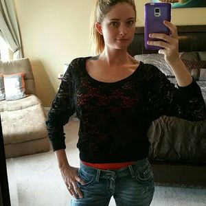 Black lace scoop neck top