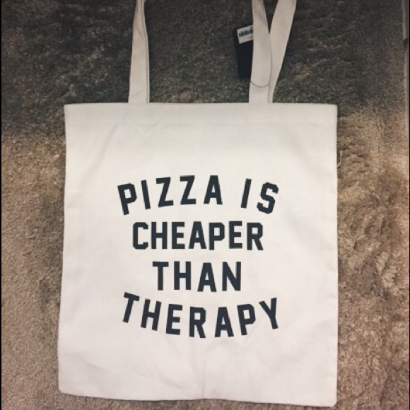 "pizza is cheaper than therapy" tote - Picture 2 of 2