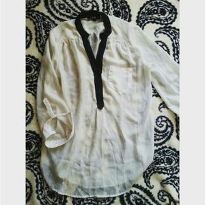 White long elegant black collard see through top