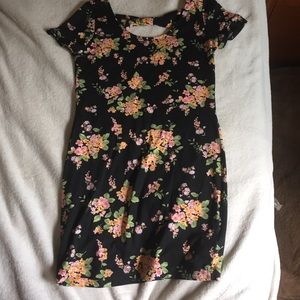 Black and Floral Print Body Con Dress