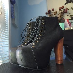 Jeffrey Campbell Black Pebbled Leather Lita Bootie