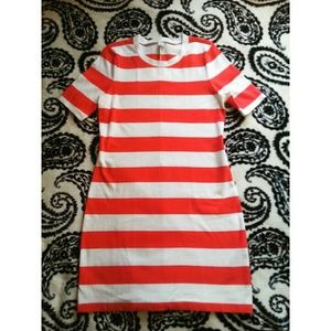 Long red and white striped dress