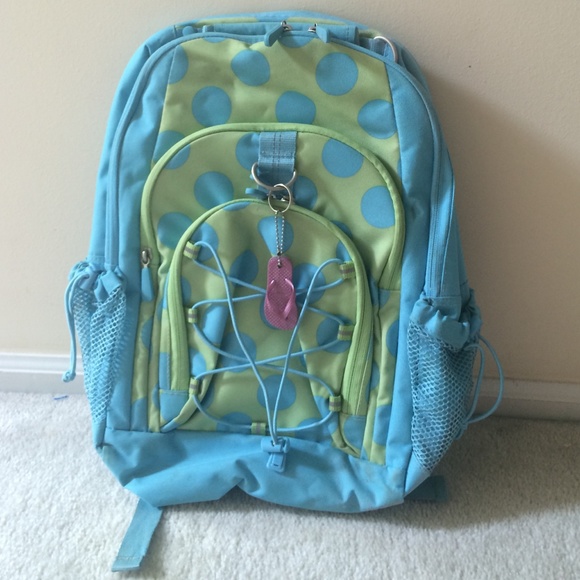 Blue and green pooka dot themed kids backpack!