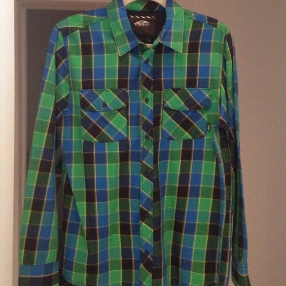 VANS BLUE/GREEN/BLK PLAID SHIRT SIZE:M