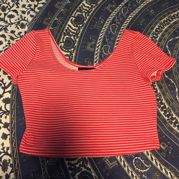 White and red striped crop top