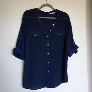 Navy blouse--drapey