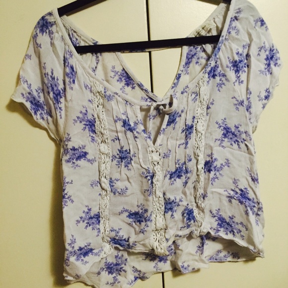 Floral Light Blue Peasant Top