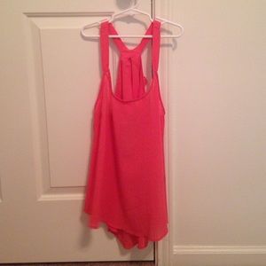 coral blouse with open back