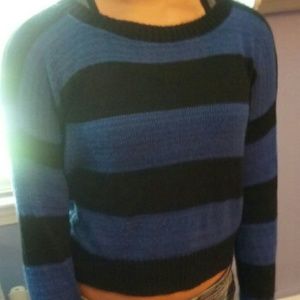 Royal blue and black stripped crop sweater