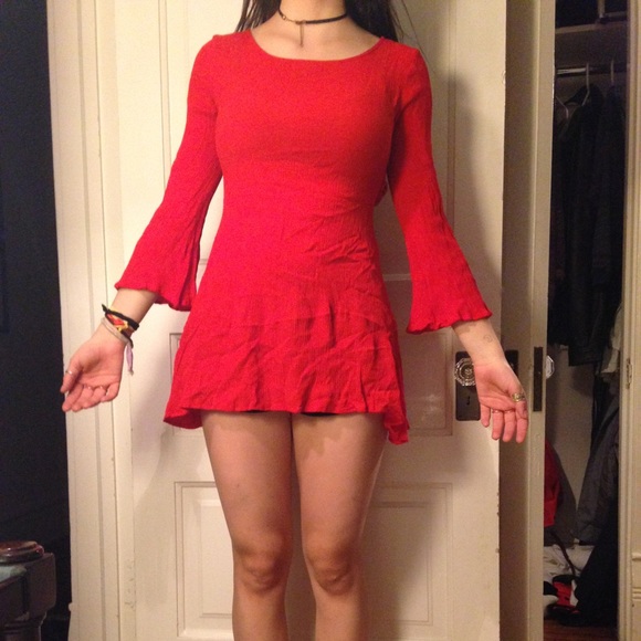 Bell Sleeve Red Dress - Picture 1 of 4