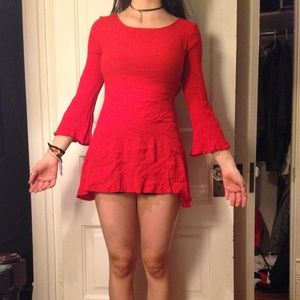 Bell Sleeve Red Dress
