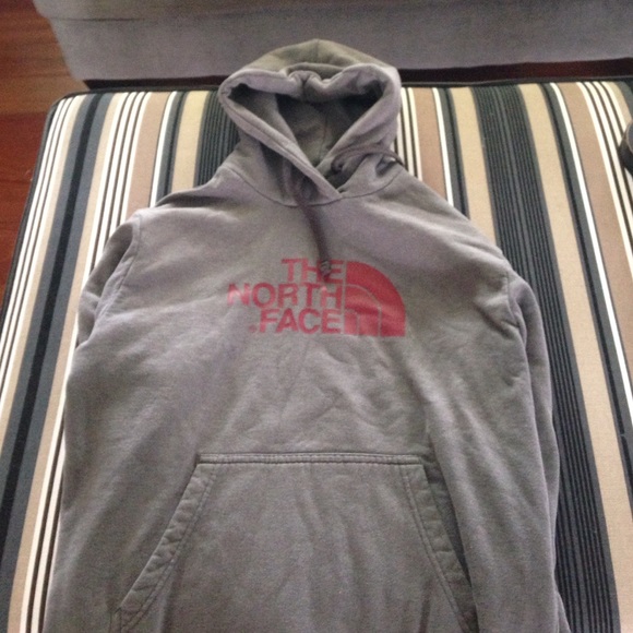 North face grey and burgundy hoodie