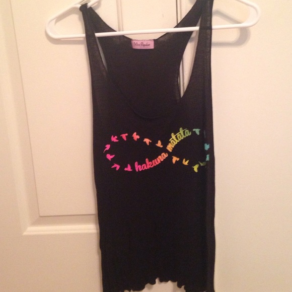 Black tank with infinity sign multi colored .