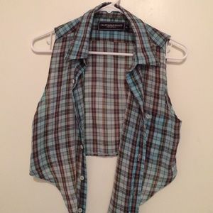 AA Cali Select Vintage Button Down Tie Crop Top