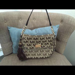 Michael Kors brown cloth flap over messenger