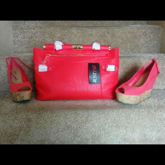 coral shoes and bag