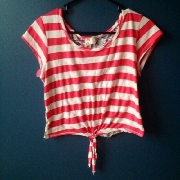 Pink striped shirt with lace floral back