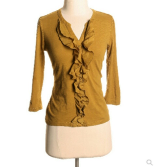 Ann Taylor Loft Mustered Yellow Ruffled Top