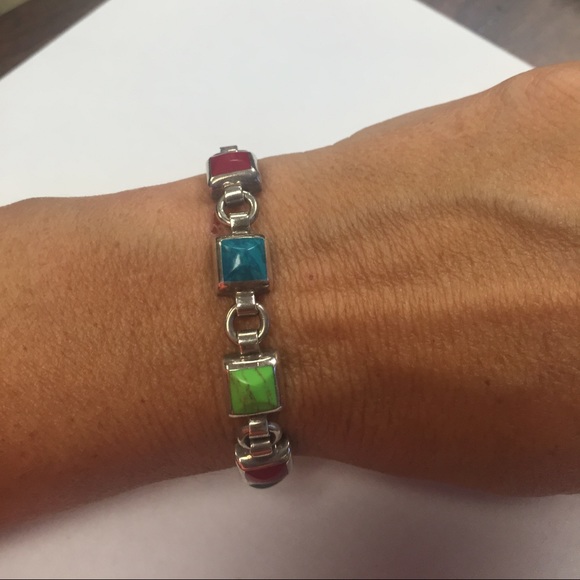 .925 multi stone Mexican Taxco Toggle Bracelet.