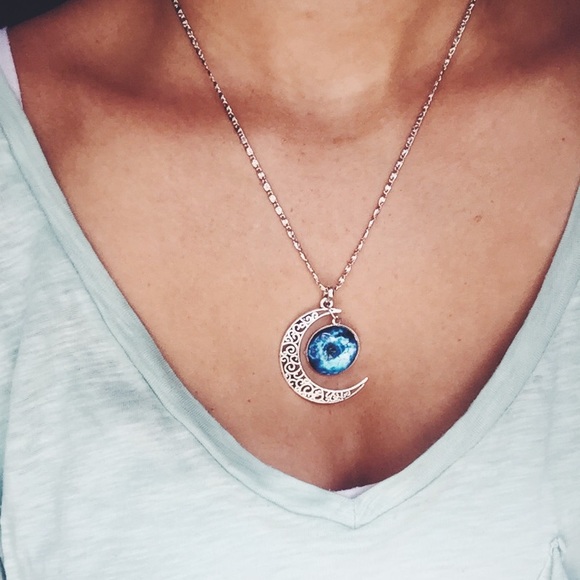 Brandy Melville Jewelry - Blue Galaxy and moon gypsy necklace