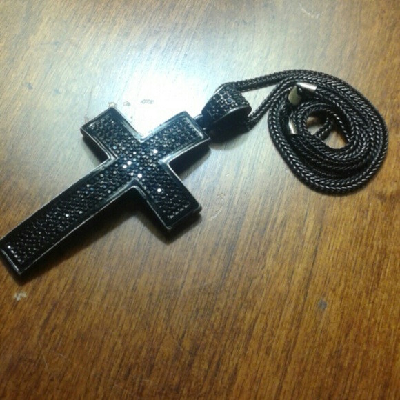Black jewel cross pendant with chain