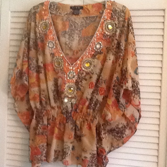 Tops - Colorful top with beading and sequins, size XL