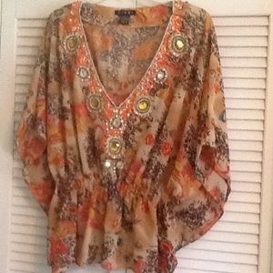 Colorful top with beading and sequins, size XL