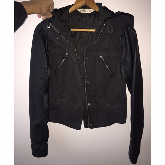 Black vegan leather & cloth jacket, quilted lining