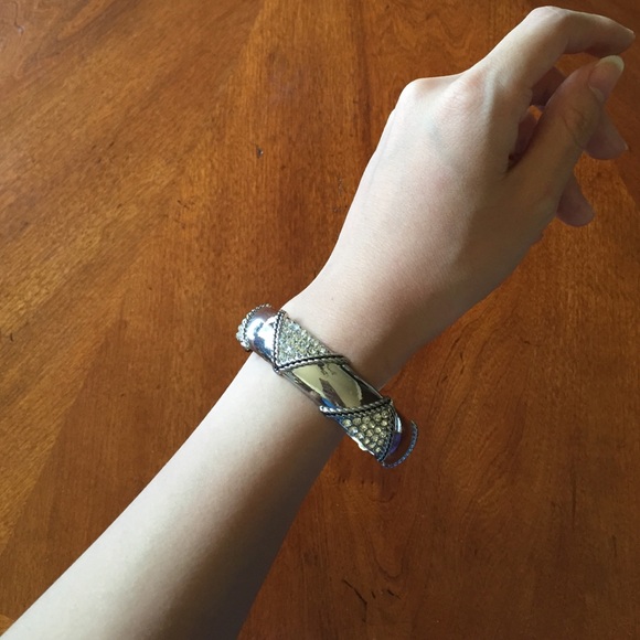 Large silver metal bangle bracelet