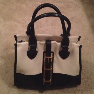 Satchel Handbag, cream and black