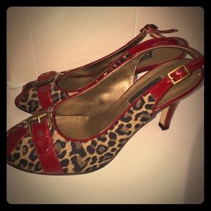 Red leopard sling back high heels