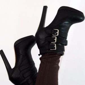 Black High Heel Buckled Booties