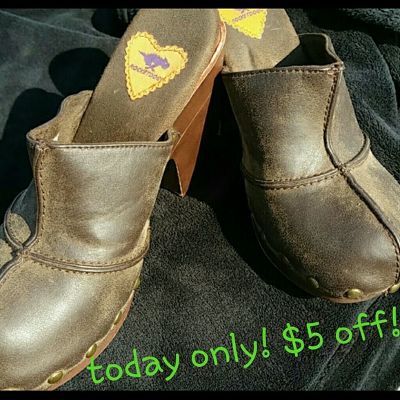 Brown Studded Rocket Dog clogs, worn once