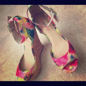 JustFab Floral Cork Wedge Heels
