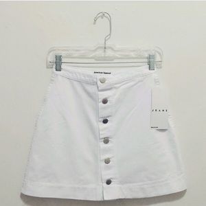 white front button denim a line skirt