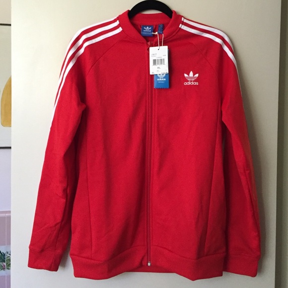 BRAND NEW red/white Adidas track jacket