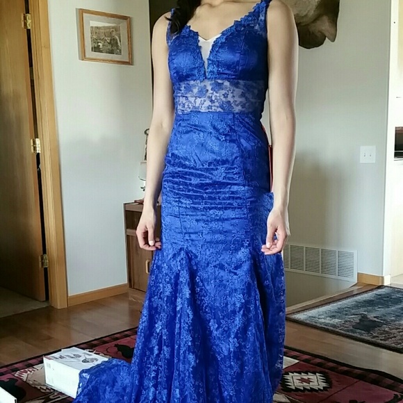 Royal Blue Lace Mermaid/Trumpet gown