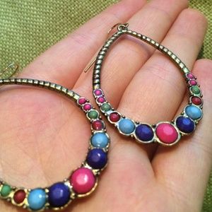 New gold color dangling teardrop earrings w jewels