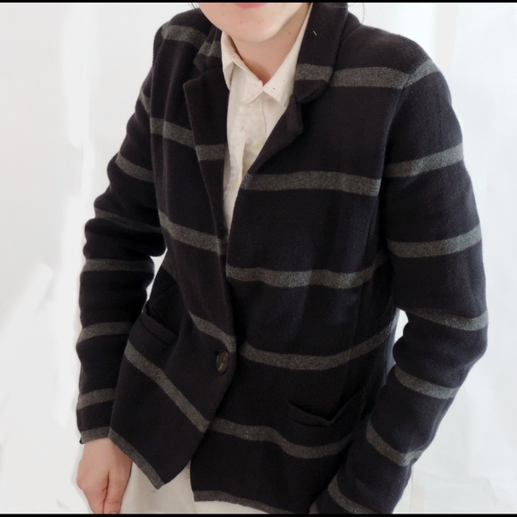 Navy and Grey striped Knit Blazer - Picture 2 of 4