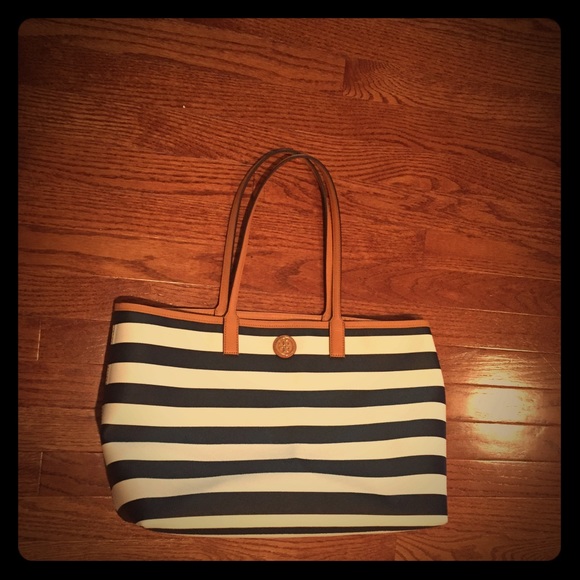 Tory Burch Kerrington Navy Stripe Tote
