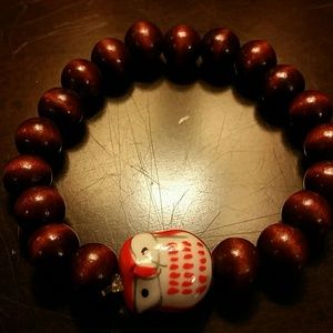 Wooden Bead Bracelet with Owl Bead