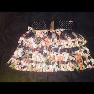 Belted lace mini skirt
